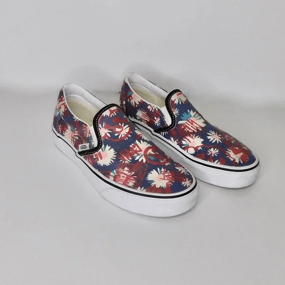 Vans Women's Floral Slip-On Shoes - Red and Blue - Picture 6 of 12